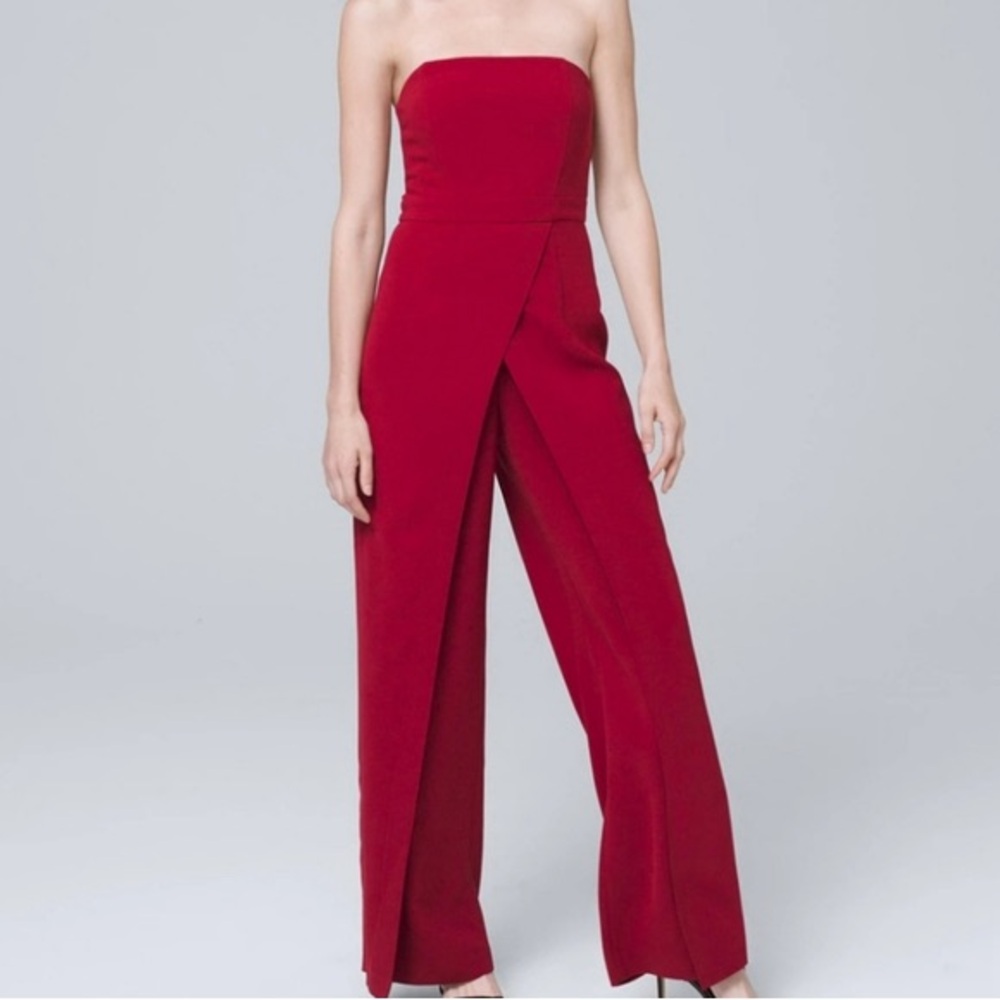 White House Black Market Strapless Red Jumpsuit